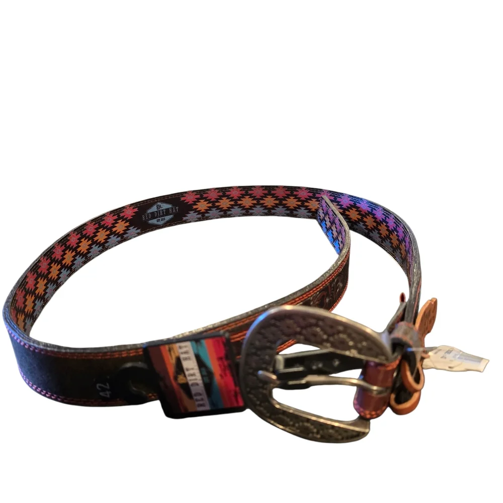 NWT Red Dirt Brown Turquoise Women's Western Cowgirl Belt Sz 42 Snap Buckle